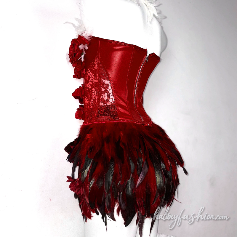 Feather flower applique self tie hollow out top