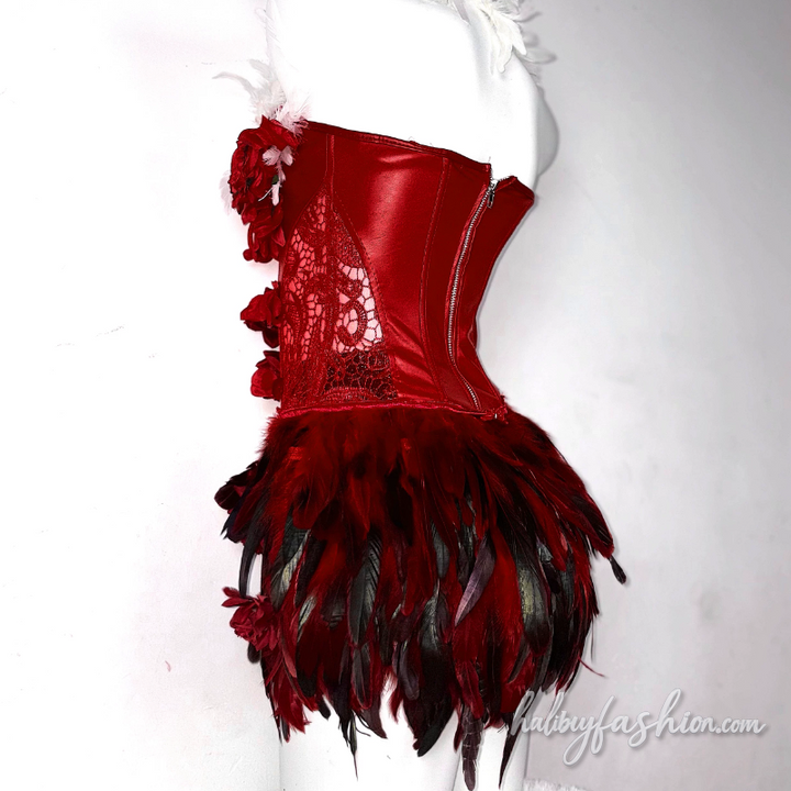 Feather flower applique self tie hollow out top