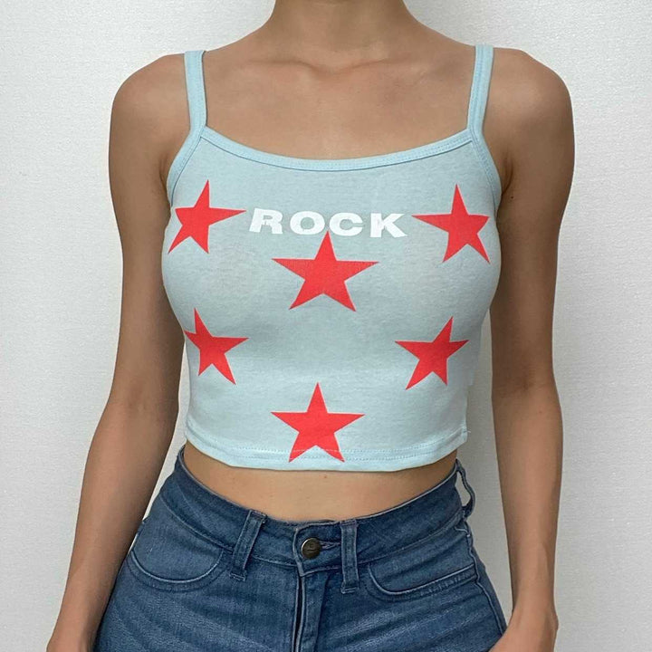 Star pattern square neck contrast cami crop top-final-sale  | Festival Outfits Women