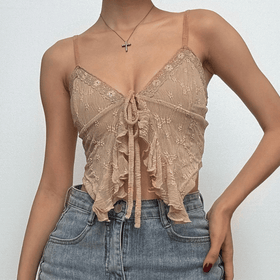 Ruffle high slit textured cami top  | Festival Outfits Women