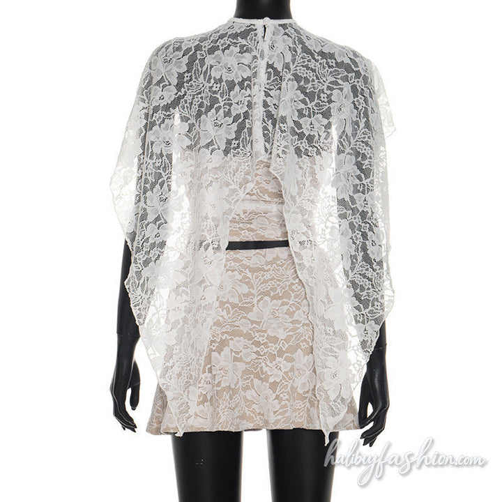 Lace shrug button 3 piece mini skirt set - Halibuy - 4