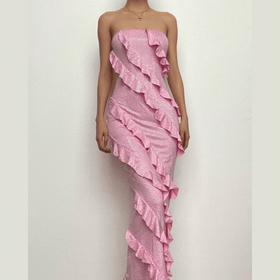 Ruffle textured ruched backless tube midi dress  | Festival Outfits Women