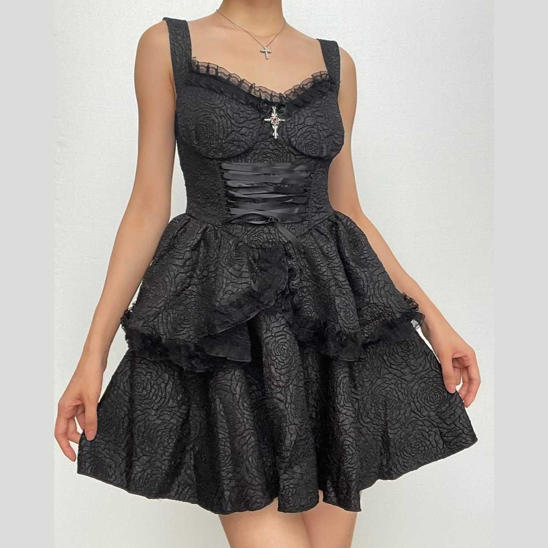 Backless lace up zip-up textured solid lace hem mini dress | victorian Halibuy Backless lace up zip-up textured solid lace hem mini dress | victorian Halibuy