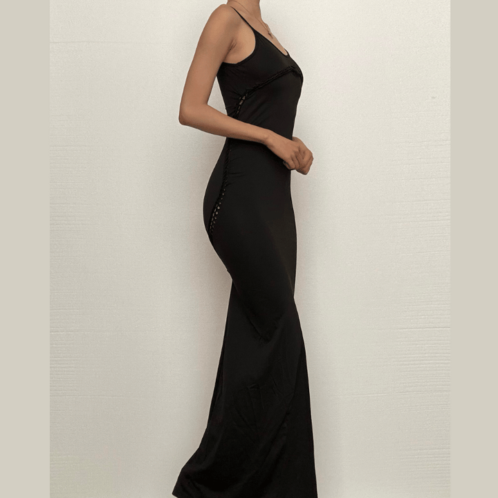 U neck hollow out solid cami cut out maxi dress-final-sale  | Festival Outfits Women