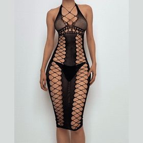 Halter side hollow out backless cut out midi dress  | Festival Outfits Women