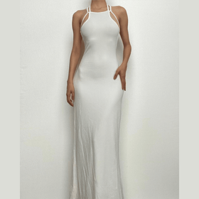 Halter solid sleeveless backless self tie maxi dress-final-sale  | Festival Outfits Women