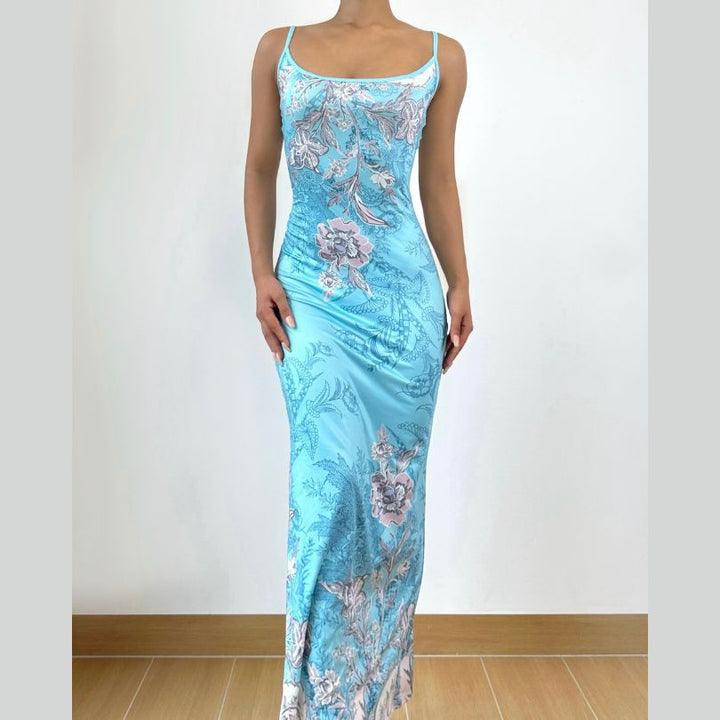 Flower print u neck backless cami maxi dress  | Festival Outfits Women-final-sale
