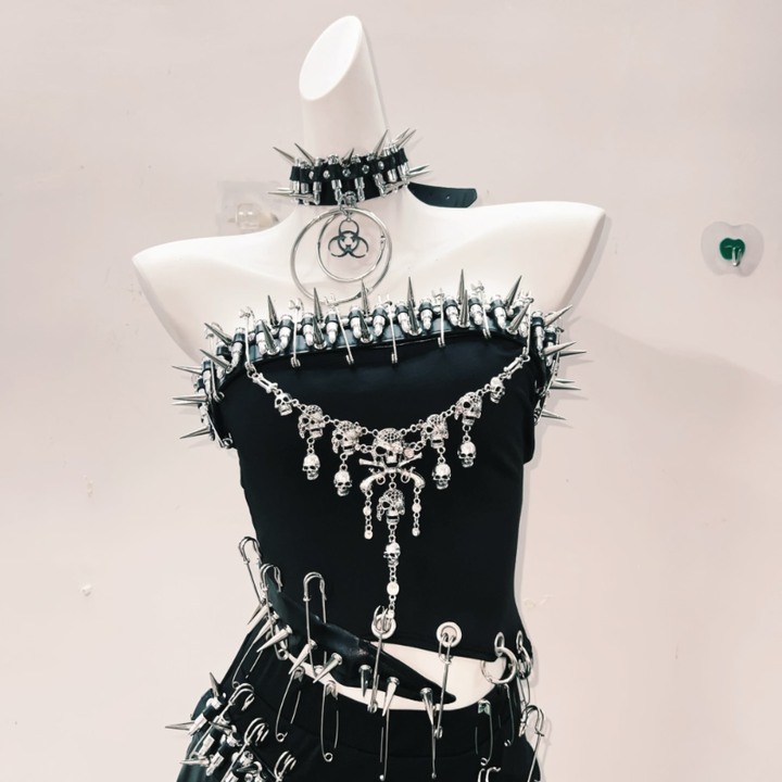 Rivet o ring skull applique tube top  | Festival Outfits Women