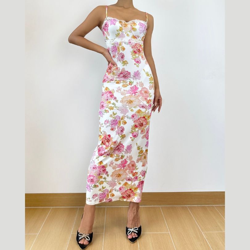 Sweetheart neck flower print cami maxi dress  | Festival Outfits Women
