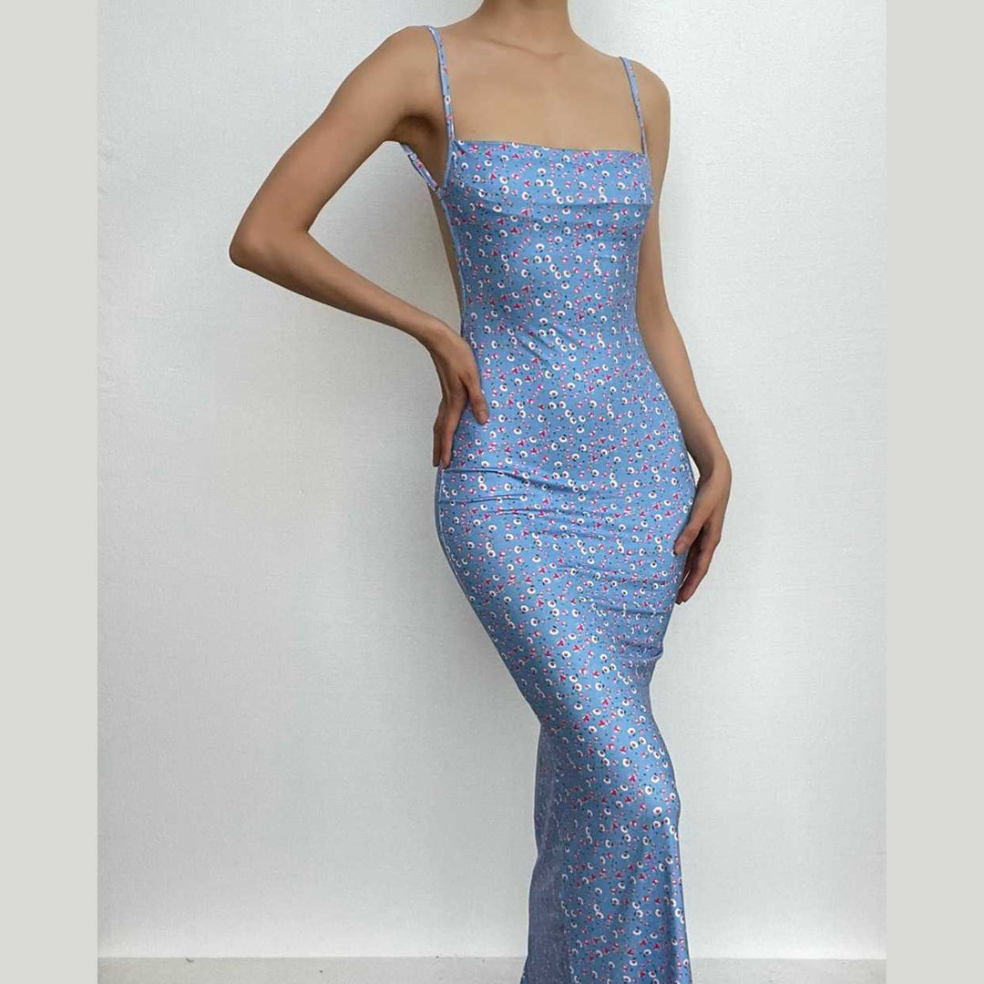 Flower print contrast cowl neck backless cami maxi dress Halibuy Flower print contrast cowl neck backless cami maxi dress Halibuy
