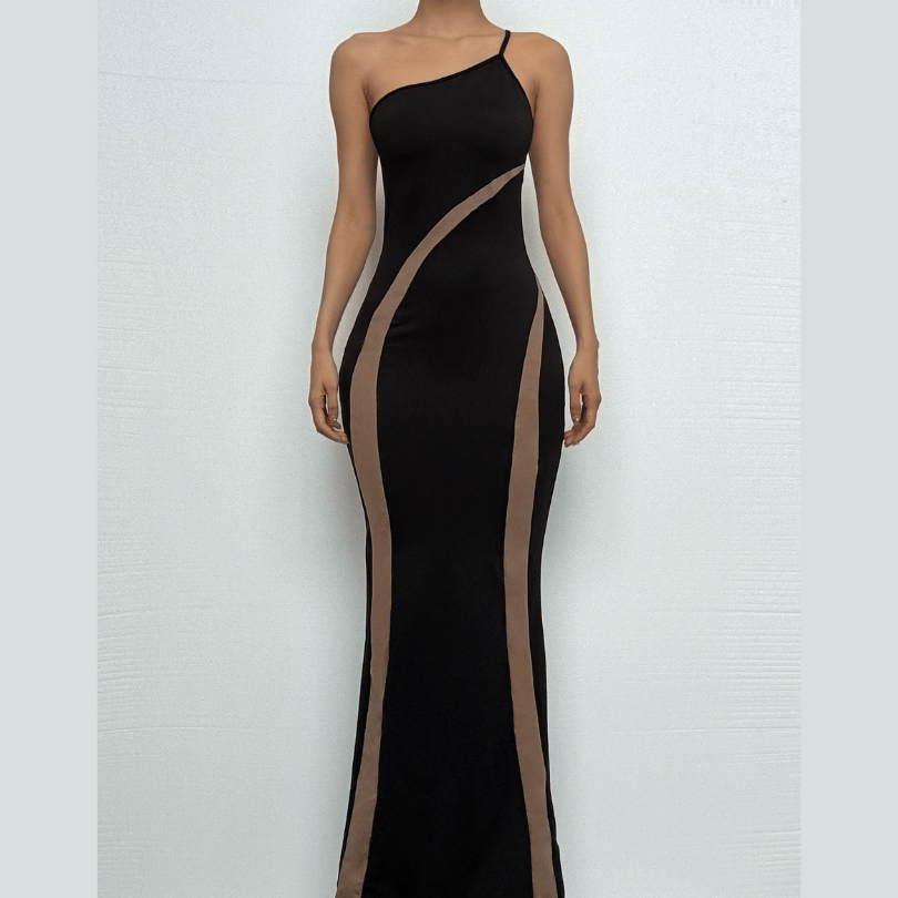 One shoulder irregular contrast cami maxi dress-final-sale  | Festival Outfits Women