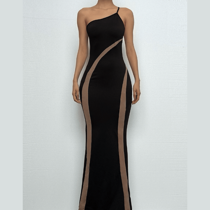 One shoulder irregular contrast cami maxi dress-final-sale  | Festival Outfits Women