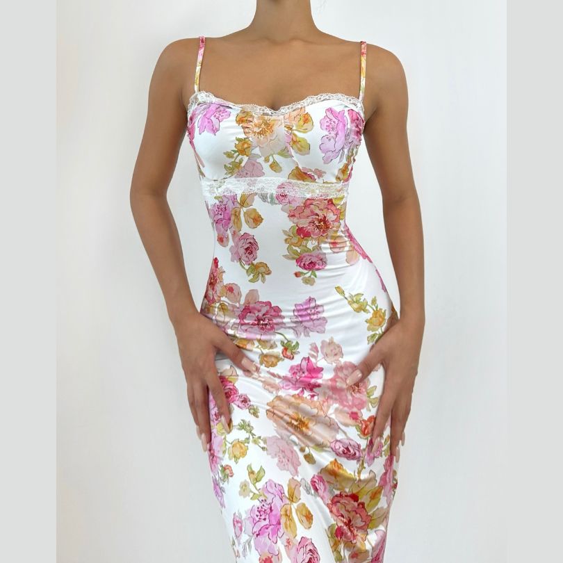 Sweetheart neck flower print cami maxi dress  | Festival Outfits Women