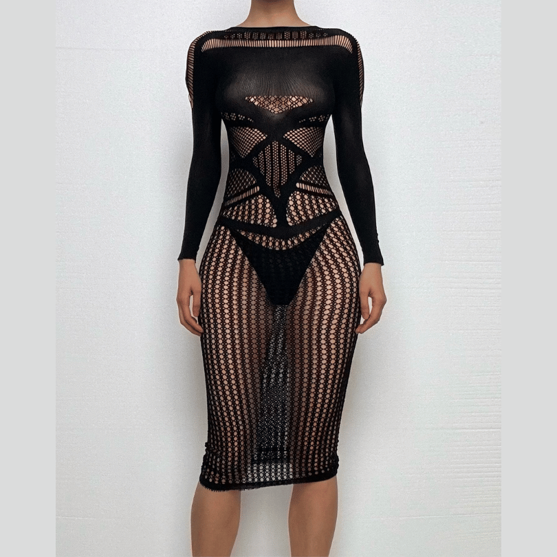 Long sleeve crewneck hollow out cut out maxi dress  | Festival Outfits Women
