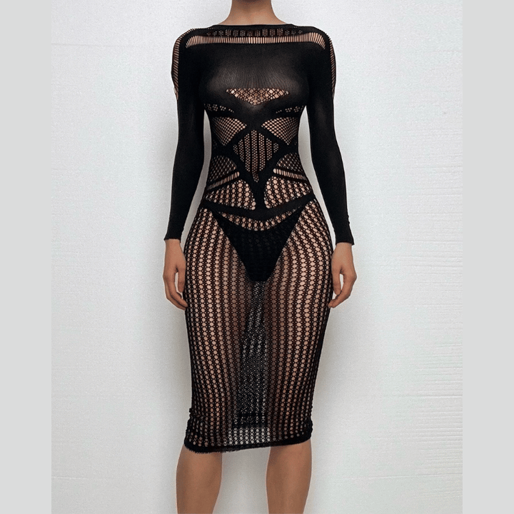 Long sleeve crewneck hollow out cut out maxi dress  | Festival Outfits Women