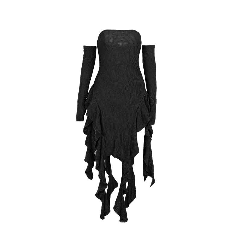 Gloves ruffle backless tube midi dress-final-sale