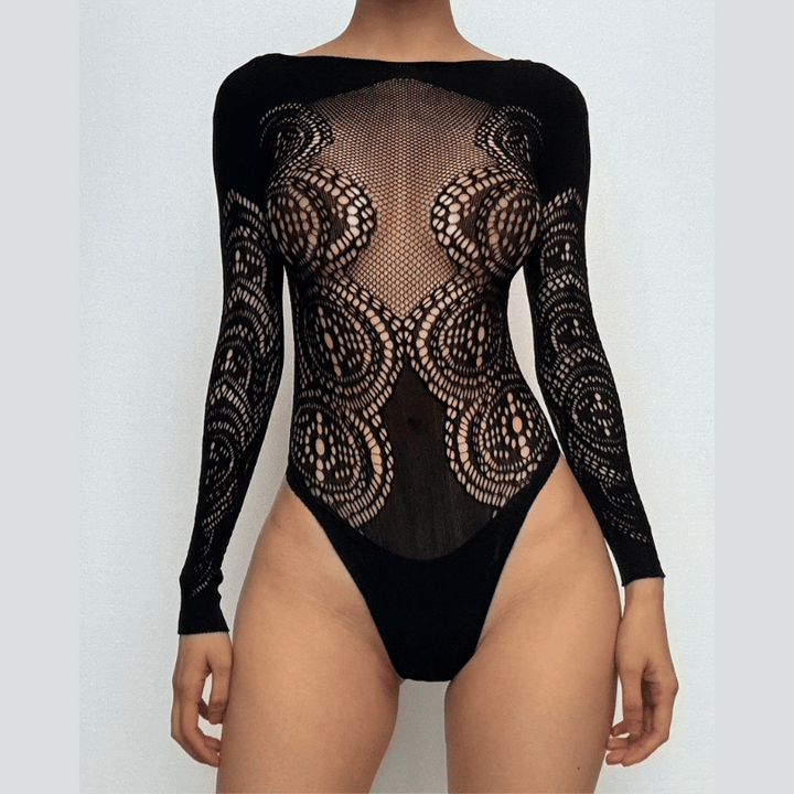 Long sleeve sheer lace see through bodysuit  | Festival Outfits Women