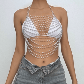 Halter backless beaded hollow out cut out top  | Festival Outfits Women