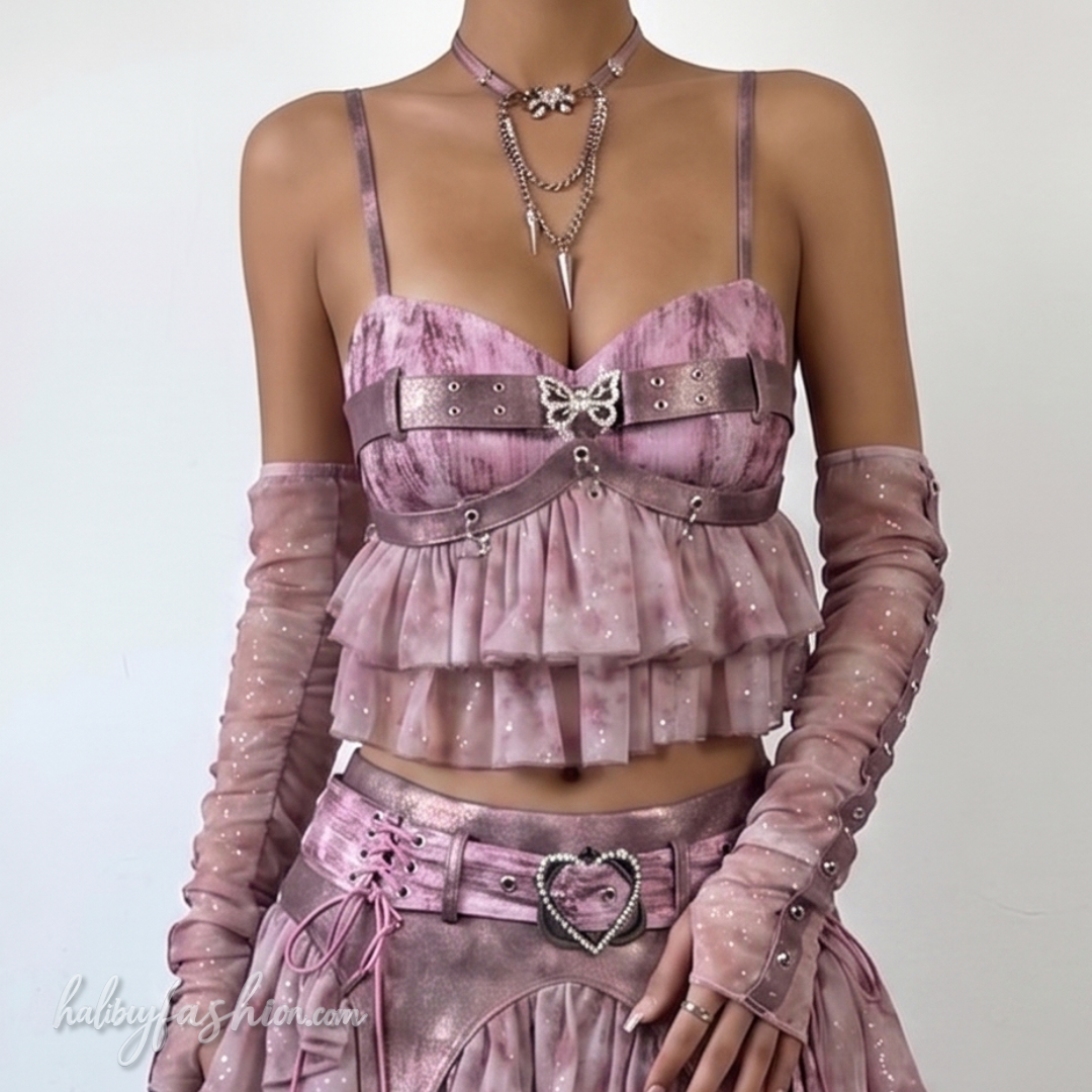 Beaded v neck glitter ruched cami top