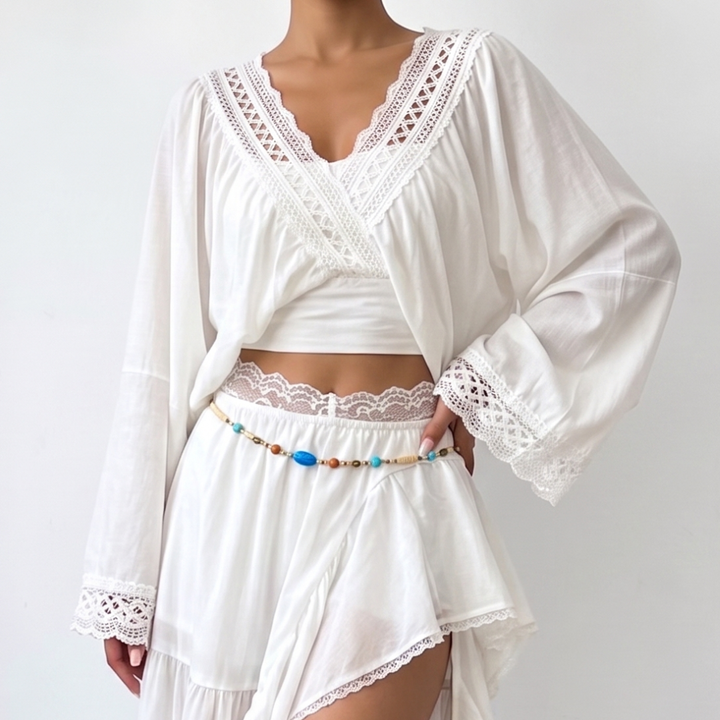 Long sleeve v neck ruched hollow out crop top - Halibuy
