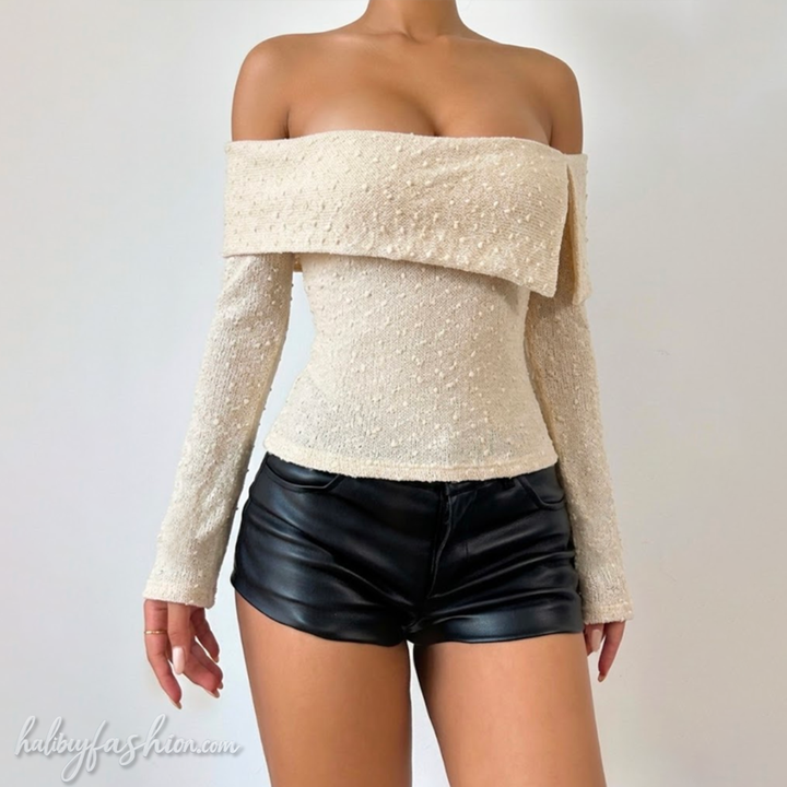 Off shoulder long sleeve irregular backless top  | Festival Outfits Women