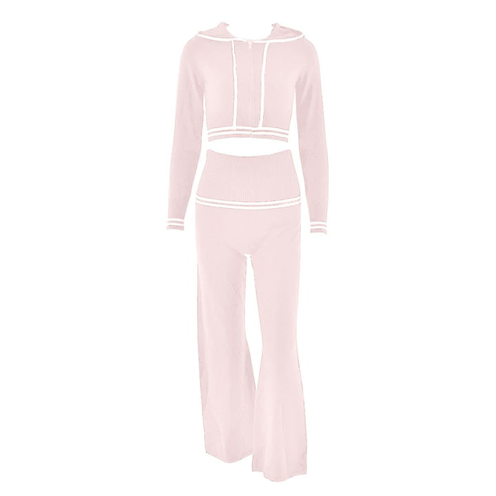 Long sleeve hoodie knitted zip-up high rise pant set  | Festival Outfits Women