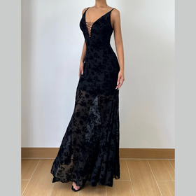 Zip-up v neck print cami maxi dress  | Festival Outfits Women