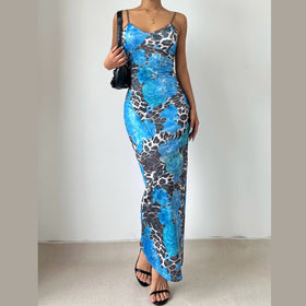 V neck flower print backless cami maxi dress  | Festival Outfits Women
