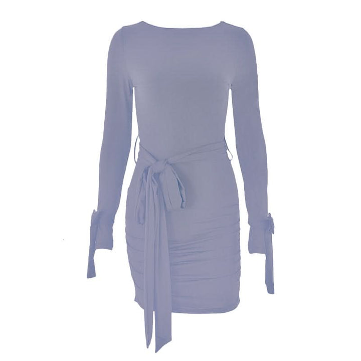 Long sleeve bowknot ruched knotted mini dress  | Festival Outfits Women