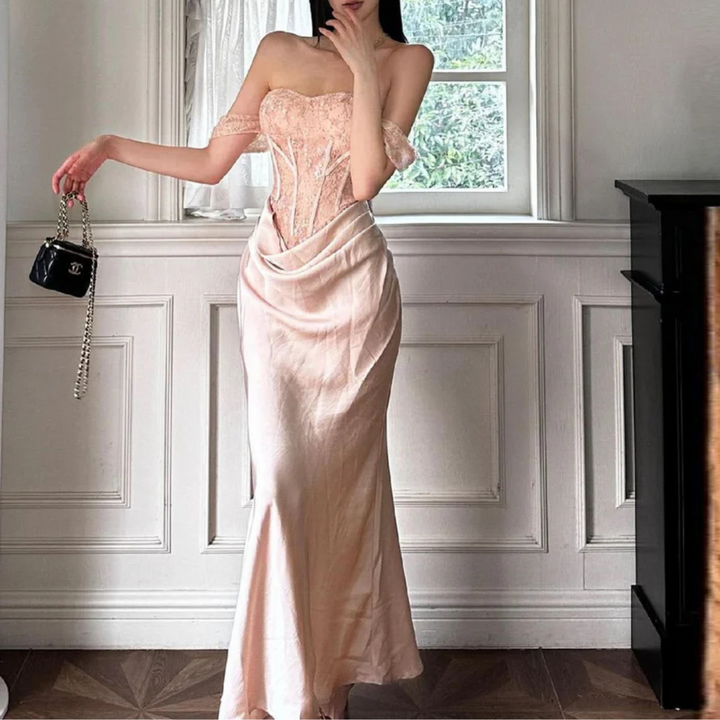 Sweetheart neck off shoulder corset lace maxi dress  | Festival Outfits Women