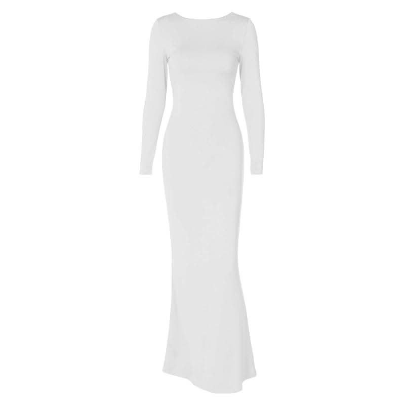 Long sleeve backless lace up ruched solid maxi dress-final-sale  | Festival Outfits Women