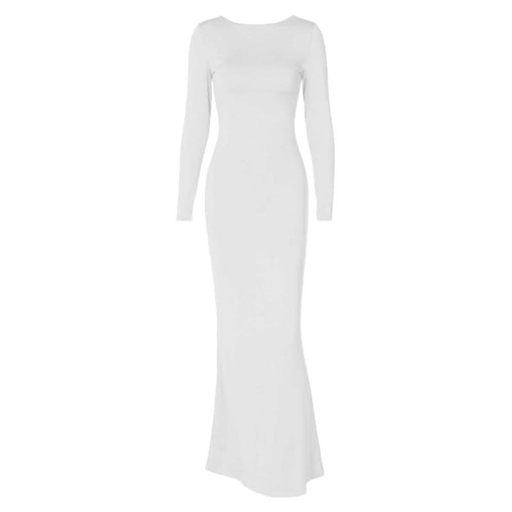 Long sleeve backless lace up ruched solid maxi dress-final-sale  | Festival Outfits Women