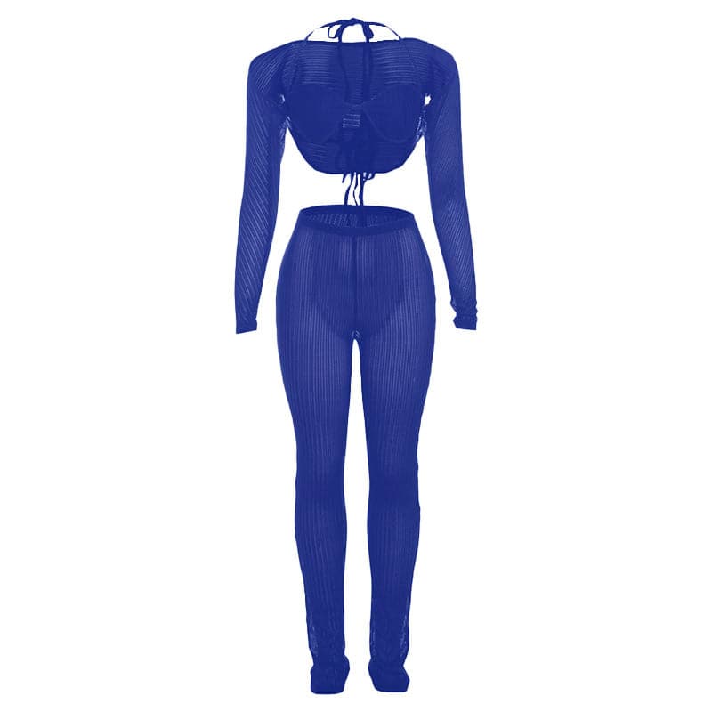 Halter shrug textured see through pant set-final-sale  | Festival Outfits Women