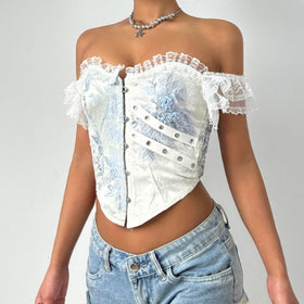 Off shoulder sweetheart neck smocked flower pattern top  | Festival Outfits Women