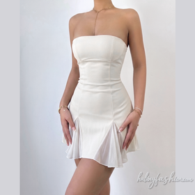 Ruched zip-up backless solid tube mini dress
