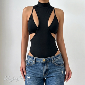Hollow out high neck cami bodysuit