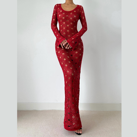 Long flared sleeve hollow out cut out maxi dress  | Festival Outfits Women