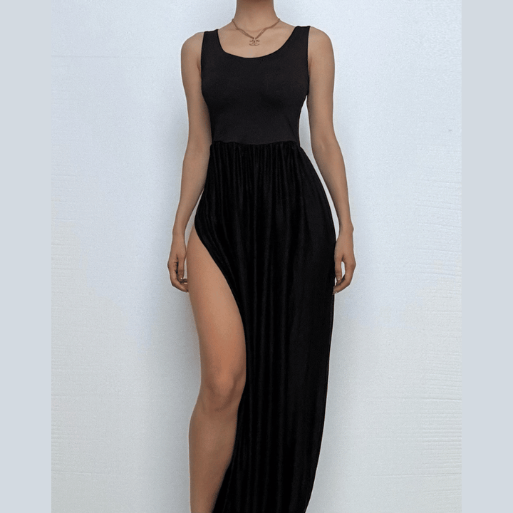 U neck ruched solid backless cami maxi dress-final-sale  | Festival Outfits Women