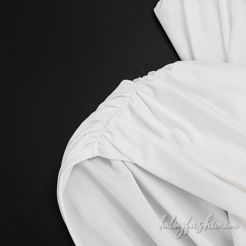 Hollow out irregular off shoulder ruched mini dress - Halibuy - 10