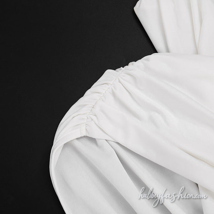 Hollow out irregular off shoulder ruched mini dress - Halibuy - 10