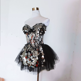 Sweetheart neck glitter mesh mini dress  | Festival Outfits Women