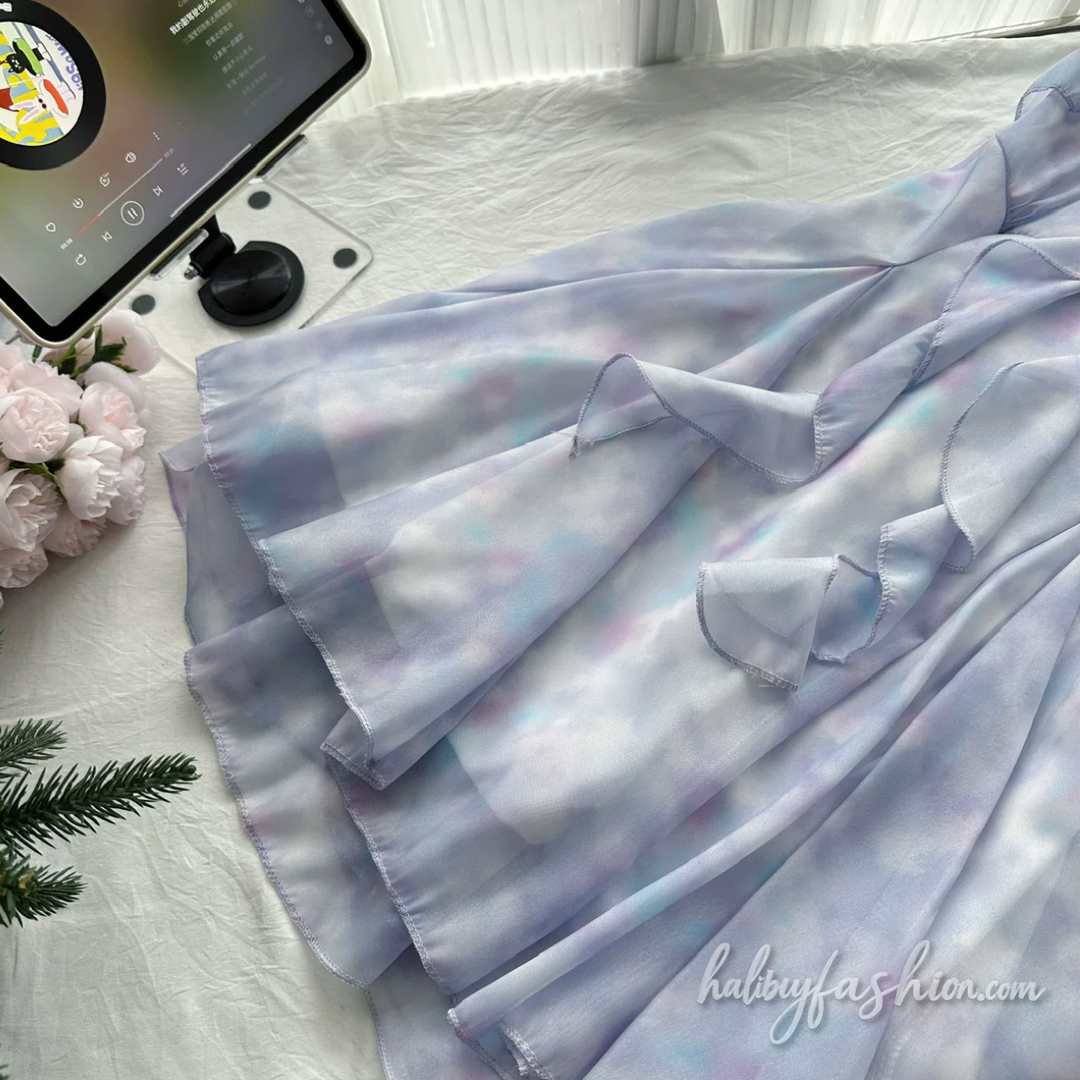 Ruffle flower applique long sleeve 2 piece cami mini dress - Halibuy - 5