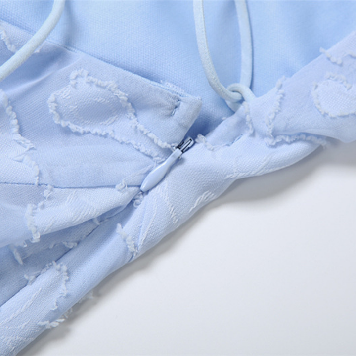 Square neck zip-up self tie spaghetti strap maxi dress  | Festival Outfits Women