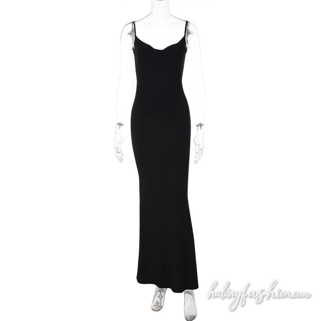 Glitter butterfly embroidery cowl neck cami maxi dress - Halibuy - 3