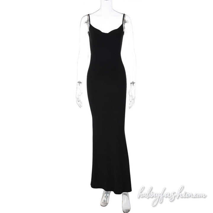 Glitter butterfly embroidery cowl neck cami maxi dress - Halibuy - 3