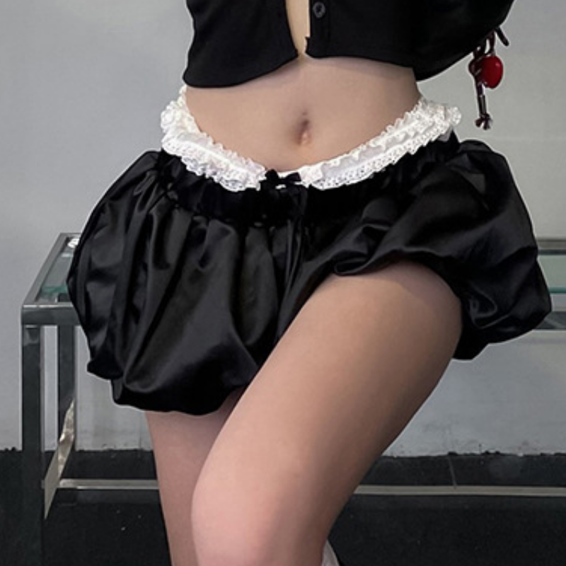 Lace hem ruched bowknot A line mini skirt  | Festival Outfits Women