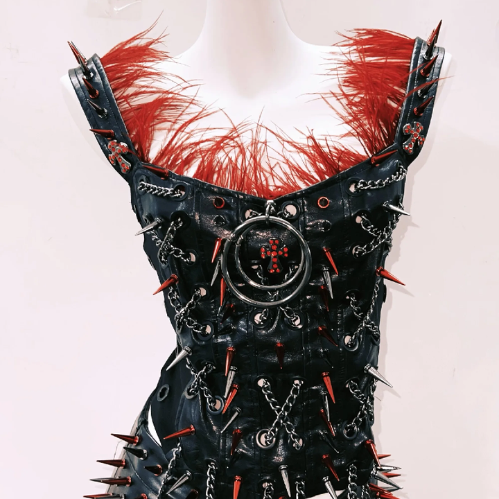 Metal chain o ring feather rivet applique top  | Festival Outfits Women