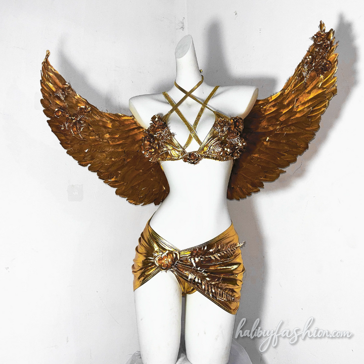 Cross front halter metallic flower applique top
