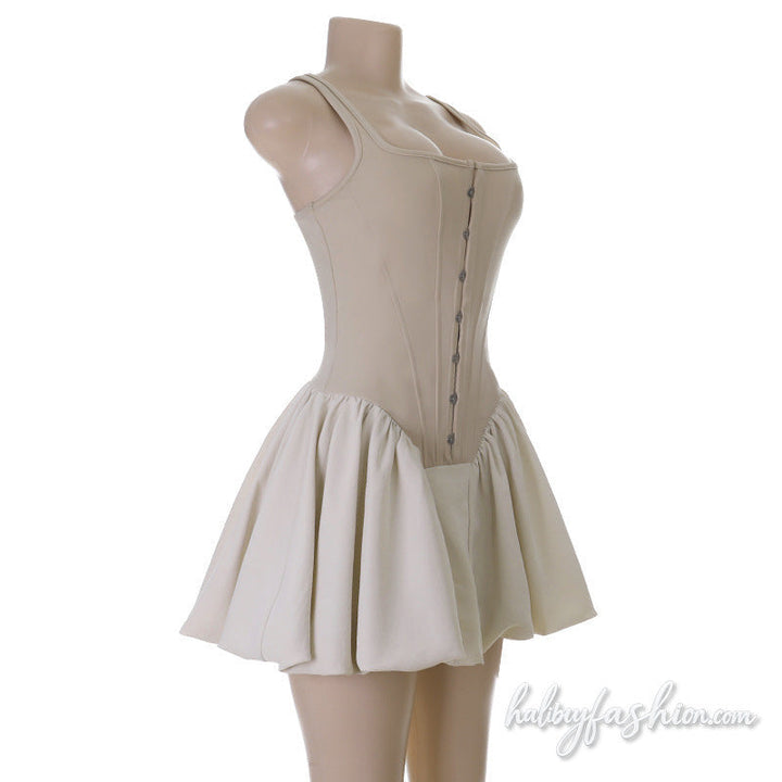 Square neck ruched backless cami mini dress