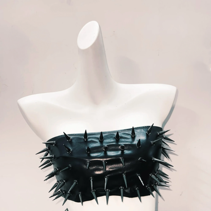 Rivet belt skull applique tube top  | Festival Outfits Women